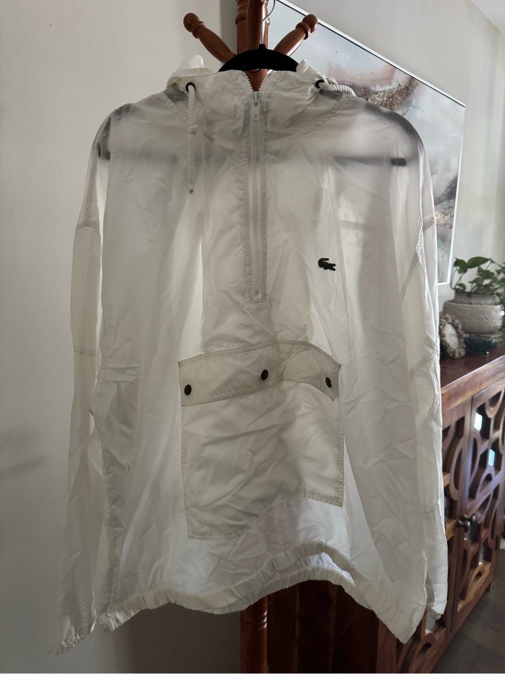 Men's Lacoste Lightweight Pullover Rain Jacket Golf Clothes Size XL White Jacket